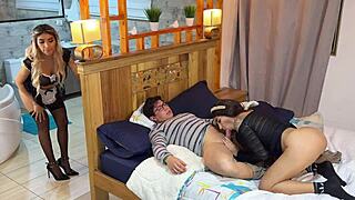 lucky guy fucked girlfriend and maid together