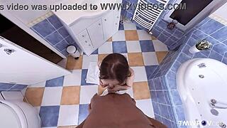 linda weasley gives quick bathroom blowjob