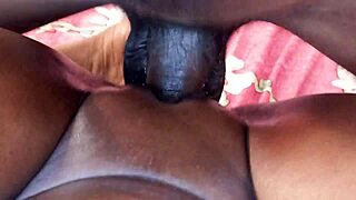 Sexy teen 18+ ebony babe sucks dick then gets sensual doggy cum on pussy