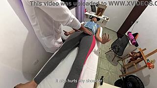 orthopedic doctor takes off the patients clothes and ejaculates on her face