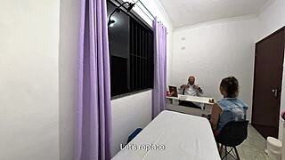 orthopedic doctor takes off the patients clothes and ejaculates on her face
