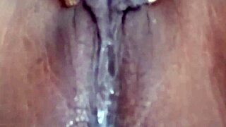 Horny girl plays with her juicy pussy close up