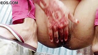 village girls masturbation in the bathroom with natural tits