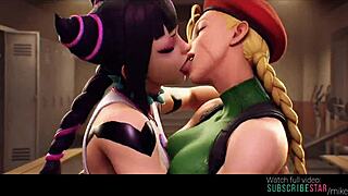 Juri han x cammy white lesbian kissing street fighter ai generated