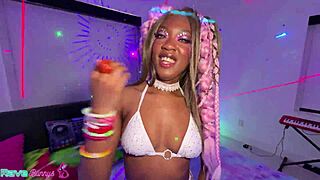 Lana gee spins on command then gags on brians cock at the rave