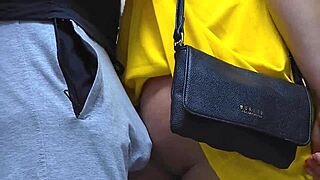 Groped inside bus stranger cums hard while she stroke his long dick