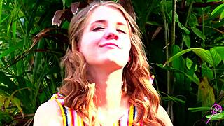 Bikini girl flashes in backyard for fun
