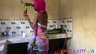 hot couple has steamy kitchen sex while cooking