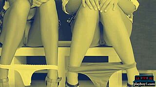 Эй, глянь на этих двух горячих мини-юбочных молодых 18+ моделей, раздевающих друг друга!