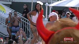 狂野大学骚货在基韦斯特泳池派对上扭臀湿逼