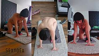 내 알몸 요가 플렉싱 트리플 캠 뷰 견딜 수 있어?