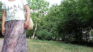 Wow, hairy mature flashes in see-through dress!