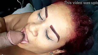 Chubby stepmother with natural tits licks and sucks in a steamy POV scene.