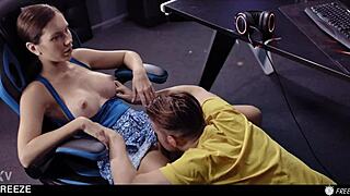 Gamer girl leva foda depois de congelar o tempo - partida lol vira gozada na buceta e na boca no lobby 😏