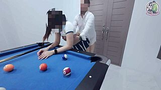this thai girl climbed the pool table and got fucked hard in pov, moaning in thai